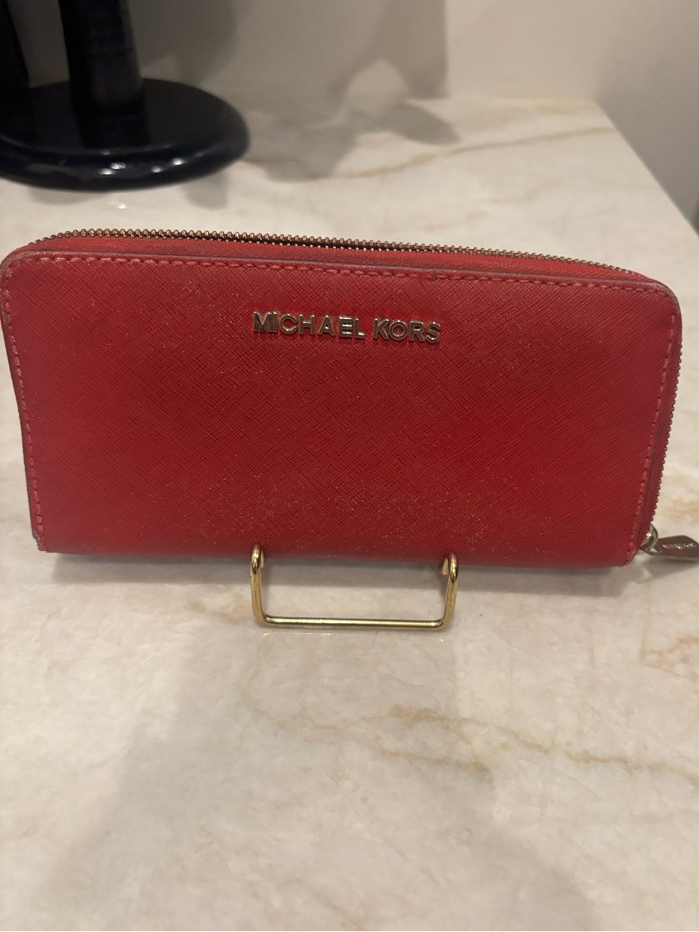 Michael Kors Red Saffiano Zip-Around Wallet - Picture 3 of 8